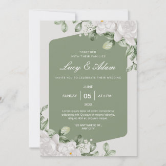 Invitación a la boda floral blanca del sabio verde