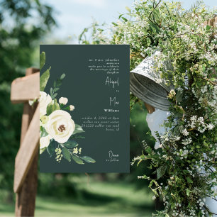 Invitación a la Boda Floral Blanca Elegante y Verd