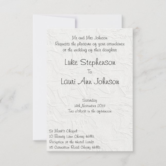 Invitación a la boda floral blanca Grabado en reli (Anverso)