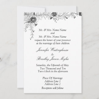 Invitación a la boda floral blanca negra