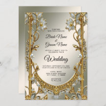 Invitación a la Boda Floral Blanca Ornate Gold