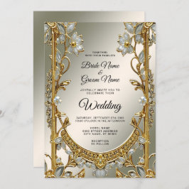 Invitación a la Boda Floral Blanca Ornate Gold