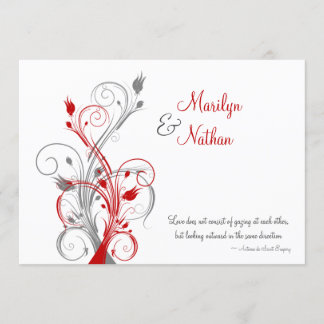 Invitación a la boda floral blanca, roja y gris