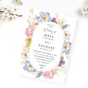 Invitación a la boda floral blanca rosa y morada