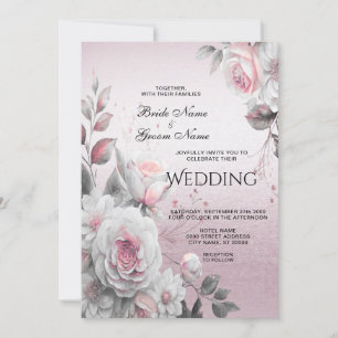 Invitación a la boda floral blanca rosada