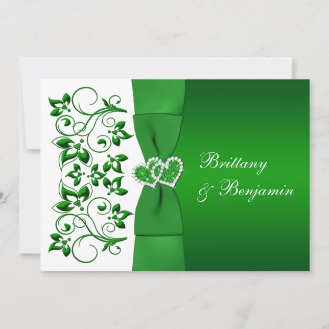 Invitación a la boda floral blanca, verde RIBBON I (Anverso)