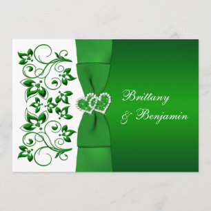 Invitación a la boda floral blanca, verde RIBBON I