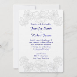 Invitación a la boda floral blanca y azul de la ma