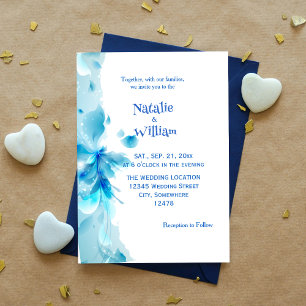 Invitación a la boda floral blanca y azul turquesa