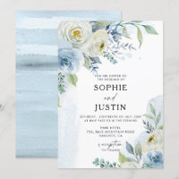 Invitación a la boda floral blanca y azul turquesa