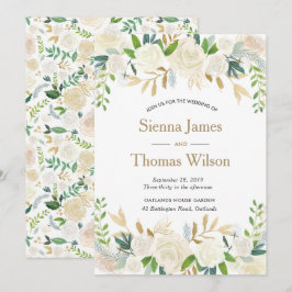 Invitación a la boda floral blanca y dorada
