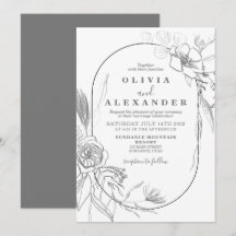 Invitación a la boda floral blanca y gris