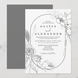 Invitación a la boda floral blanca y gris