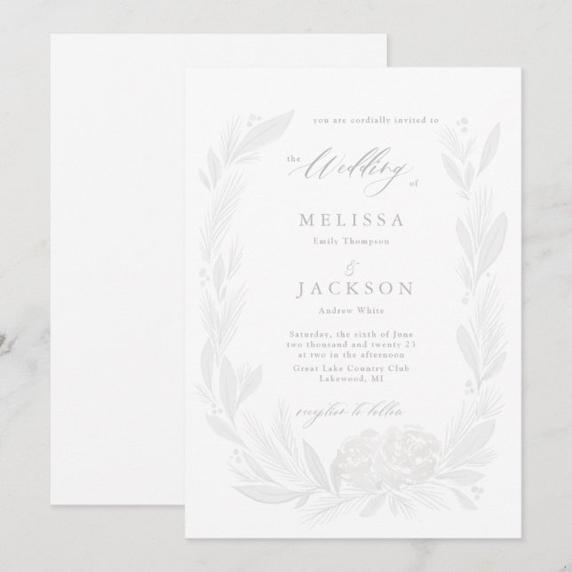 Invitación a la boda floral blanca y húmeda (Anverso / Reverso)