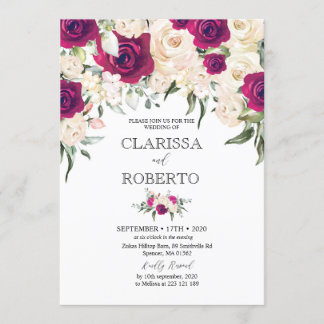 Invitación a la boda floral blanca y marsala