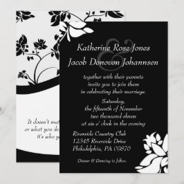 Invitación a la boda floral blanca y negra