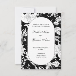 Invitación a la boda floral blanca y negra