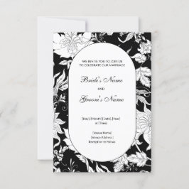 Invitación a la boda floral blanca y negra