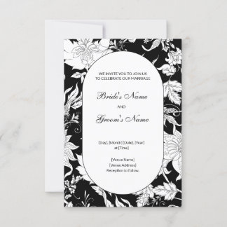 Invitación a la boda floral blanca y negra