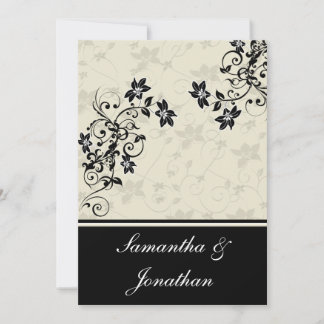 Invitación a la boda floral blanca y negra