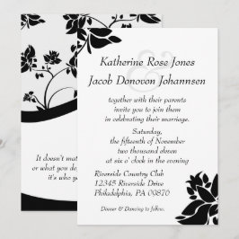 Invitación a la boda floral blanca y negra
