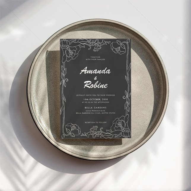 Invitación a la boda floral blanca y negra (Subido por el creador)