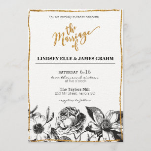 Invitación a la boda floral blanca y negra de Glam