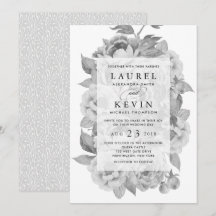 Invitación a la boda floral blanca y negra vintage