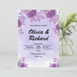 Invitación a la boda floral blanca y púrpura