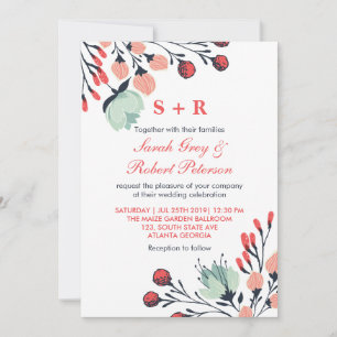 Invitación a la boda floral blanca y roja