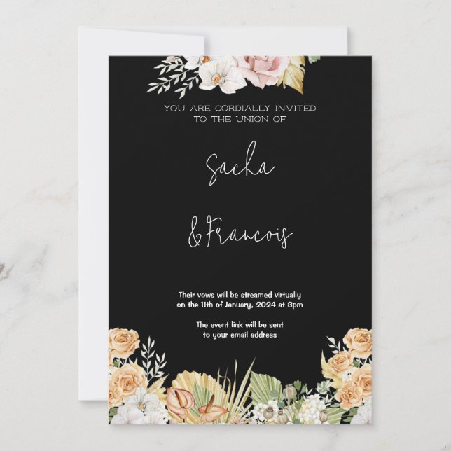 Invitación a la boda | Floral blanca y vegetación (Anverso)