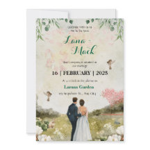 Invitación a la boda floral blanca y verde