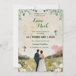 Invitación a la boda floral blanca y verde