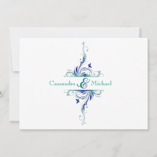 Invitación a la boda floral Blue Green White Aqua