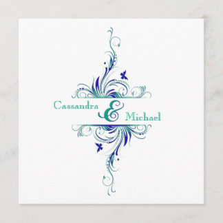 Invitación a la boda floral Blue Green White Aqua