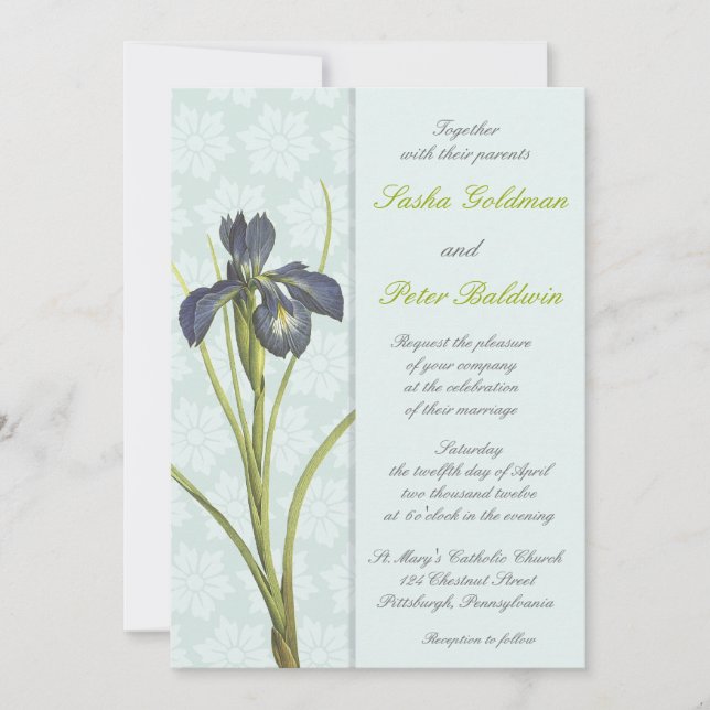 Invitación a la boda floral Blue Iris (Anverso)