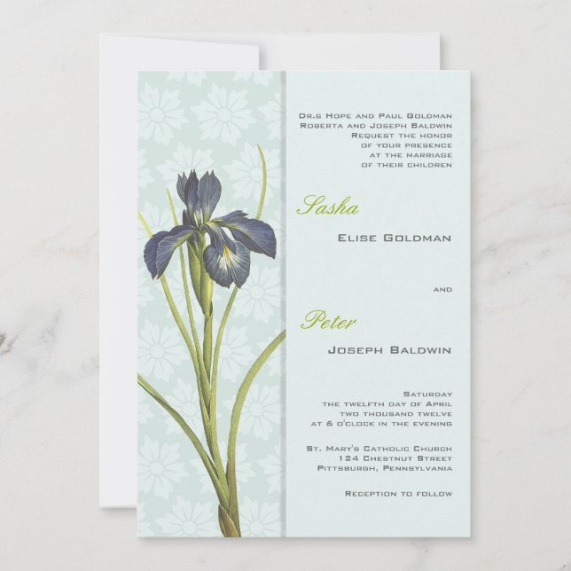 Invitación a la boda floral Blue Iris 2 (Anverso)