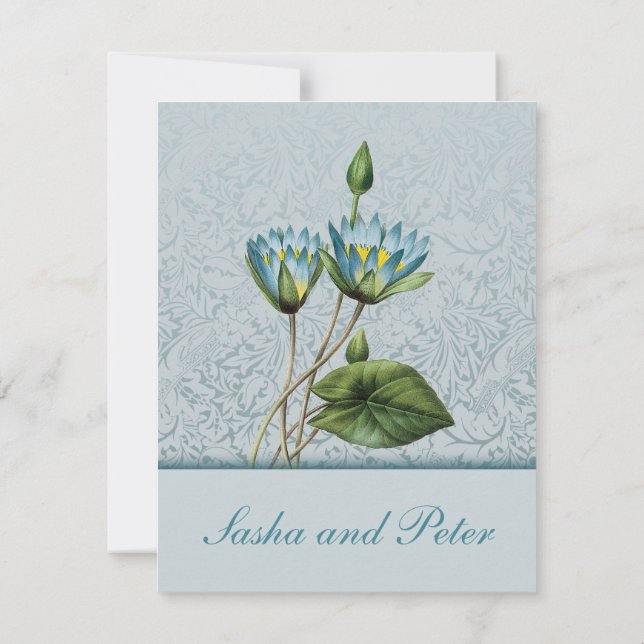 Invitación a la boda floral Blue Lotus RSVP (Reverso)