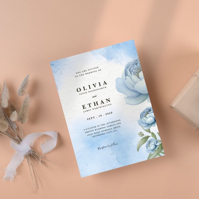 Invitación a la boda floral Blue Rubor (Subido por el creador)
