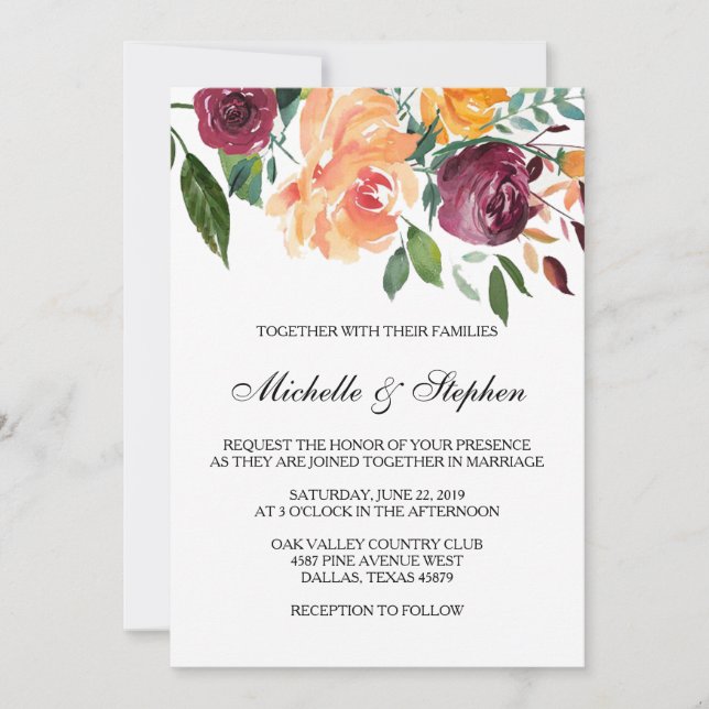 Invitación a la boda floral Boho (Anverso)