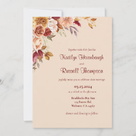 Invitación a la boda floral Borgoña y Caída Rosa