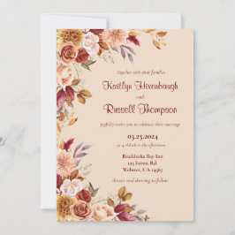 Invitación a la boda floral Borgoña y Caída Rosa