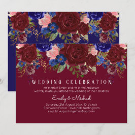 Invitación a la boda floral borgoñona con eleganci