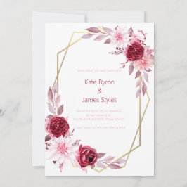 Invitación a la boda floral borgoñona y rosa