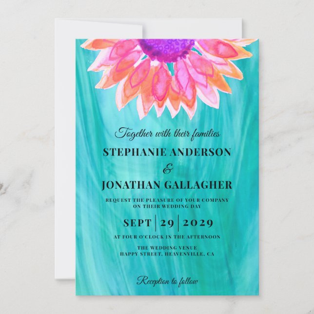 Invitación a la boda floral brillante (Anverso)