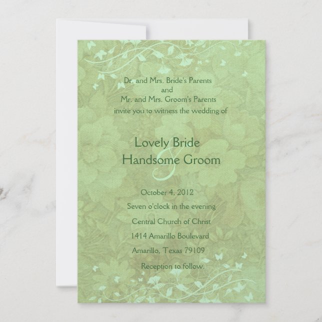Invitación a la Boda Floral Celadon Vintage (Anverso)