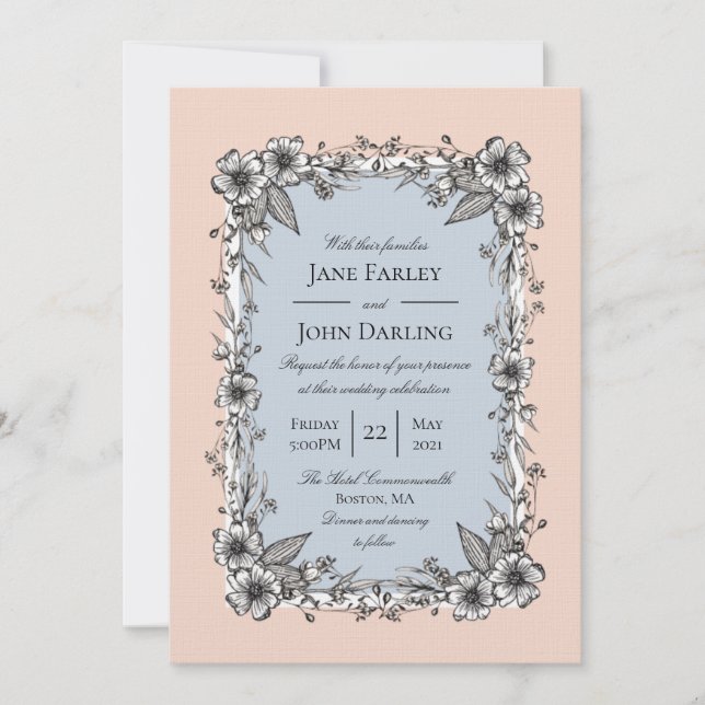Invitación a la boda floral clásica (Anverso)
