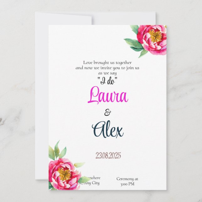 Invitación a la boda floral clásica simple (Anverso)