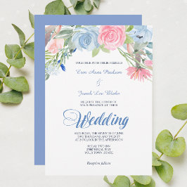 Invitación a la boda floral color azul rosa azul a