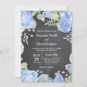 Invitación a la boda floral Color de agua azul Flo